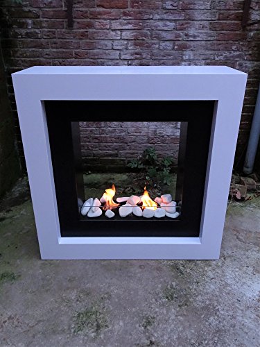 Ethanol und Gelkamin Gel Ethanolkamin Bodenkamin Lucy Hochglanz Raumteiler Weiss/inkl. Brennstoffdosen und Dekosteine