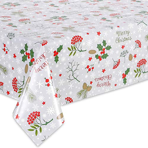 Staboos Mantel de hule con estrellas Merry Christma, 140 x 100 cm, PVC de alta calidad, lavable, protector antideslizante e impermeable, mantel de hule para niños