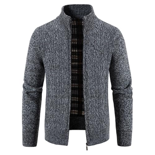 NATHGAM Men's Cardigan Sweater Slim Fit Stand Collar Cardigan Casual Heavyweight Cable Knit Full Zip Up Sweater with Pockets2
