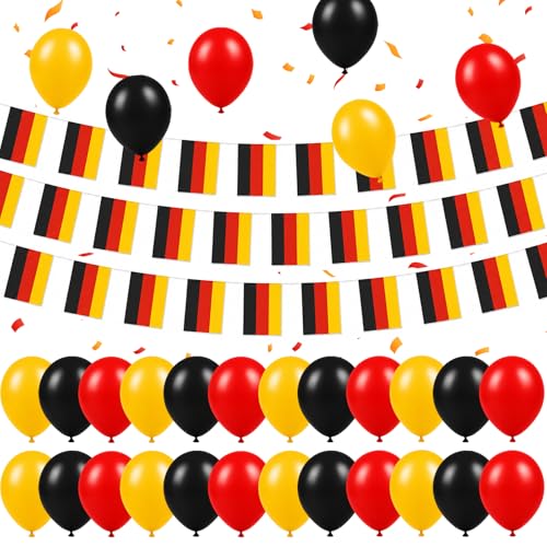 Deutschland Deko Deutschland Flagge Deutschland Fanartikel 30 Luftballons & 25 Flaggen 8M WimpelketteSchwarz Rot Gold Fanartikel für Party