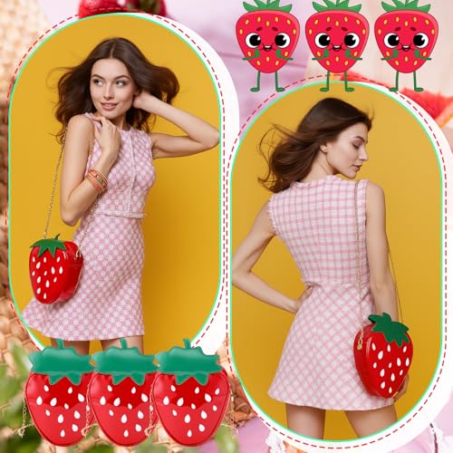 12 Pcs Girl Strawberry Purse Chain PU Phone Strawberry Bag Wallet Crossbody Handbag for Birthday Party Favor2