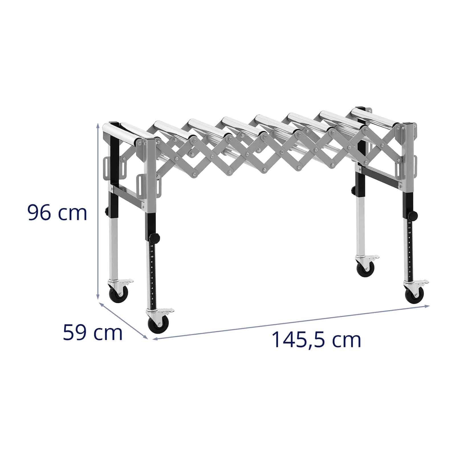 MSW Rulliera Folle Rullo Nastro Trasportatore MSW-RT-130 (130 kg, 147 cm, 9 Rulli, Altezza Regolabile, Pieghevole)