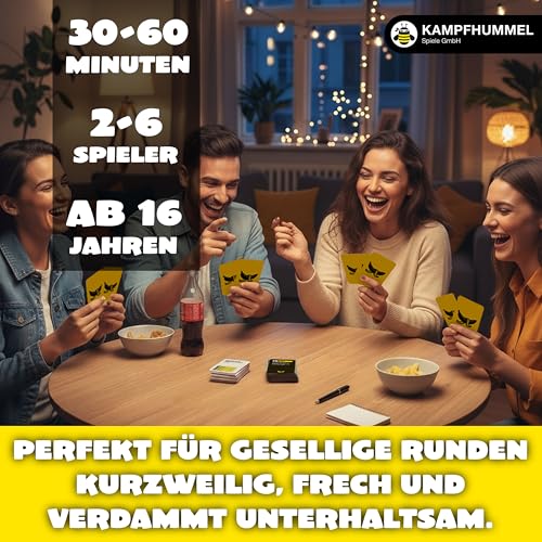 KAMPFHUMMEL Kampf gegen das Spießertum Zwanzig Zentimeter – Das witzige Schätzspiel | Verrücktes Schätz- und Ratespiel ab 17+ nur für Erwachsene | 2-6 Personen | Unnützes Wissen mit schwarzem Humor