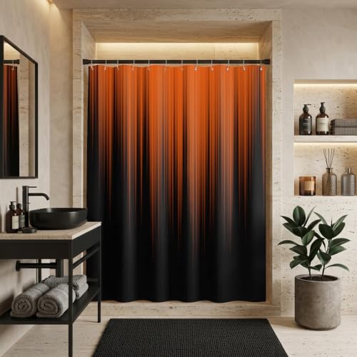 Image of AAtter Orange and Black Shower Curtain, Modern Ombre, 72x72 Inch, 12 Hooks