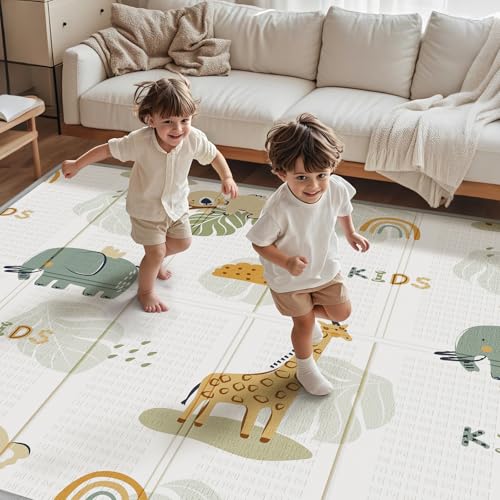 Image of PIGLOG Foldable Baby Play Mat for Floor, 50 x 50 Foam Play Mat for Playpen, Waterproof Reversible Baby Playmat for Tummy Time, Portable Playpen Mat for Babies, Infants & Toddlers 6-12 Months