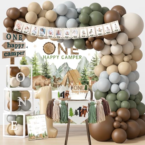 One Happy Camper Birthday Decorations, Camping 1st Birthday Party...