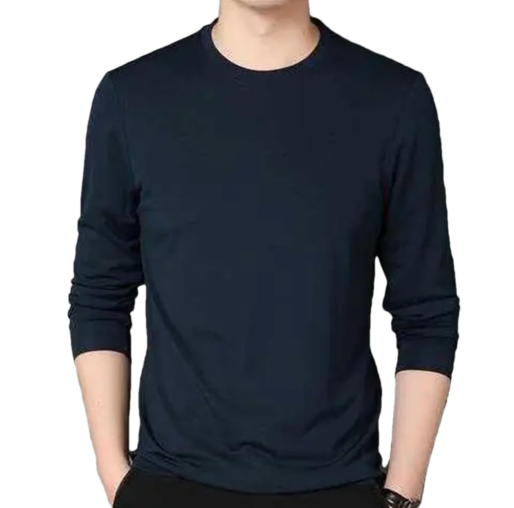Maglietta da uomo a maniche lunghe, girocollo, casual, sportiva, in seta, slim fit, basic