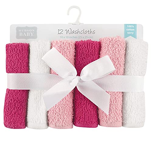 Image of Hudson Baby Unisex Baby Cotton Bundle Washcloths, Basic Pink 12-Pack, 10x10 inches