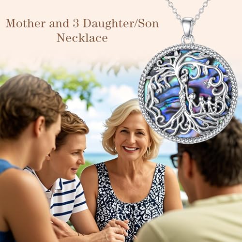 TOUPOP Gifts for Mom Mother and 1-5 Daughter/Son Necklace 925 Sterling Silver Family Tree of Life Jewelry Birthday Christmas Gifts for Women Wife Grandma3