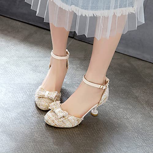 Girl's Mary Jane Shoes Kids Cute Chunky High Heel Vintage Pumps with Bow Pointed Toe Sandals Dress Shoes Toddler3