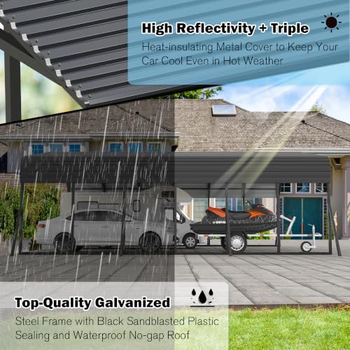 Image of AirWire 20'X30' Heavy Duty Carport Canopy for 2 Car, Metal Car Port Garage with Galvanized Steel Roof and Reinforced Stable Triangle Frame Base, Large Car Tent Shelter for Car, Pickup, Tractor, Boat