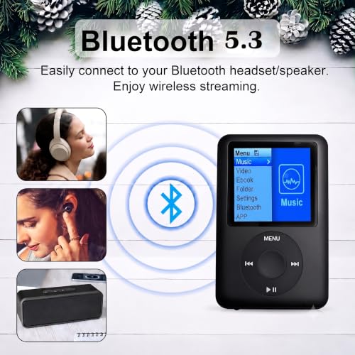 Image of Cason 16GB Mini MP3 Music Player with Bluetooth & Voice Control Earphones, Video Playback,Pocket-Sized MP3 Player for Music,Voice Recording,FM Radio,E-Book Reader -Expanded Up to 128GB (Black)