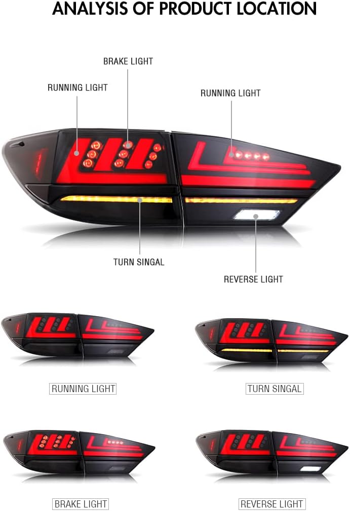 Tail Lights for 6th Gen Lexus ES350 ES300h 2013-2018 Taillights with Start-up Animation Amber Sequential Turn Signal Rear Back Lamp Plug & Play, 1 Pair