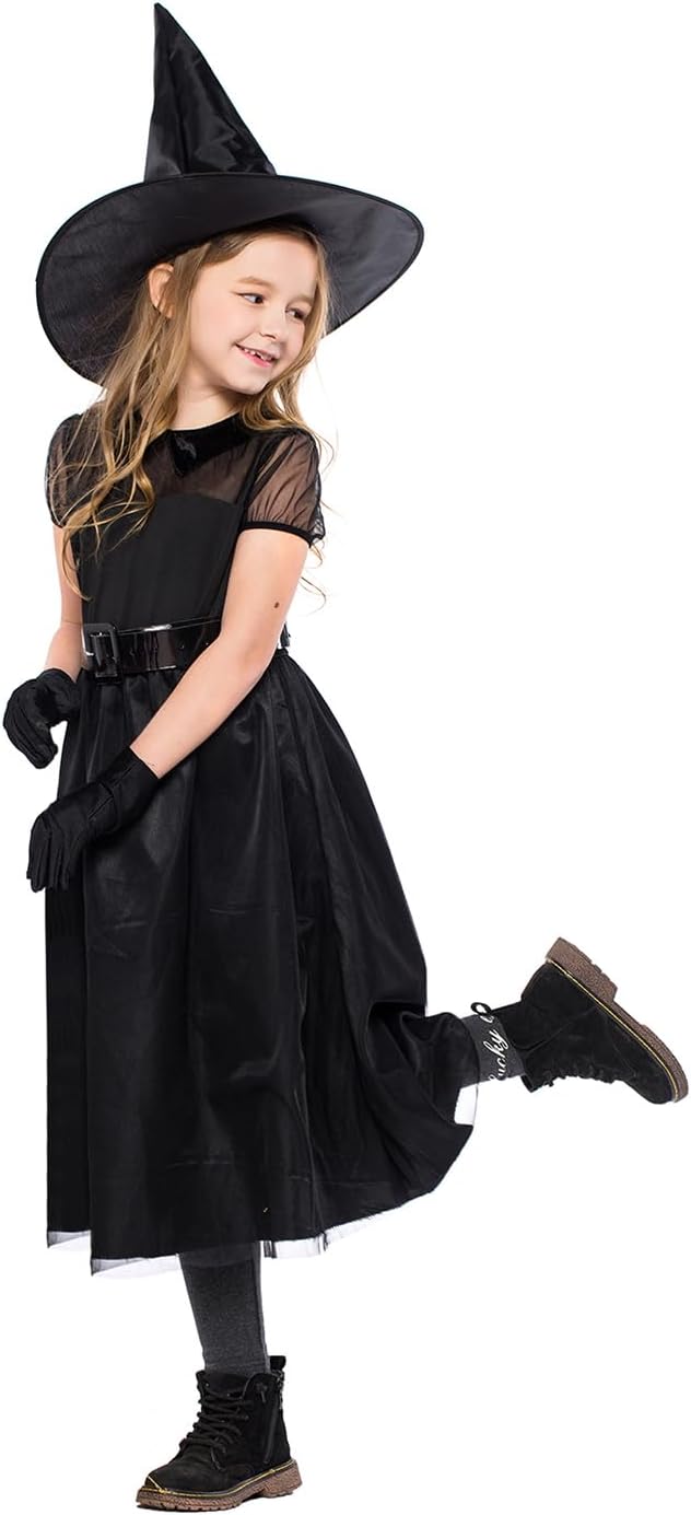FANCYINN Little Halloween Witch Outfit Crazy Pretend Black Tulle Dress Up Deluxe Sets with Hat 1-13T - Image 3