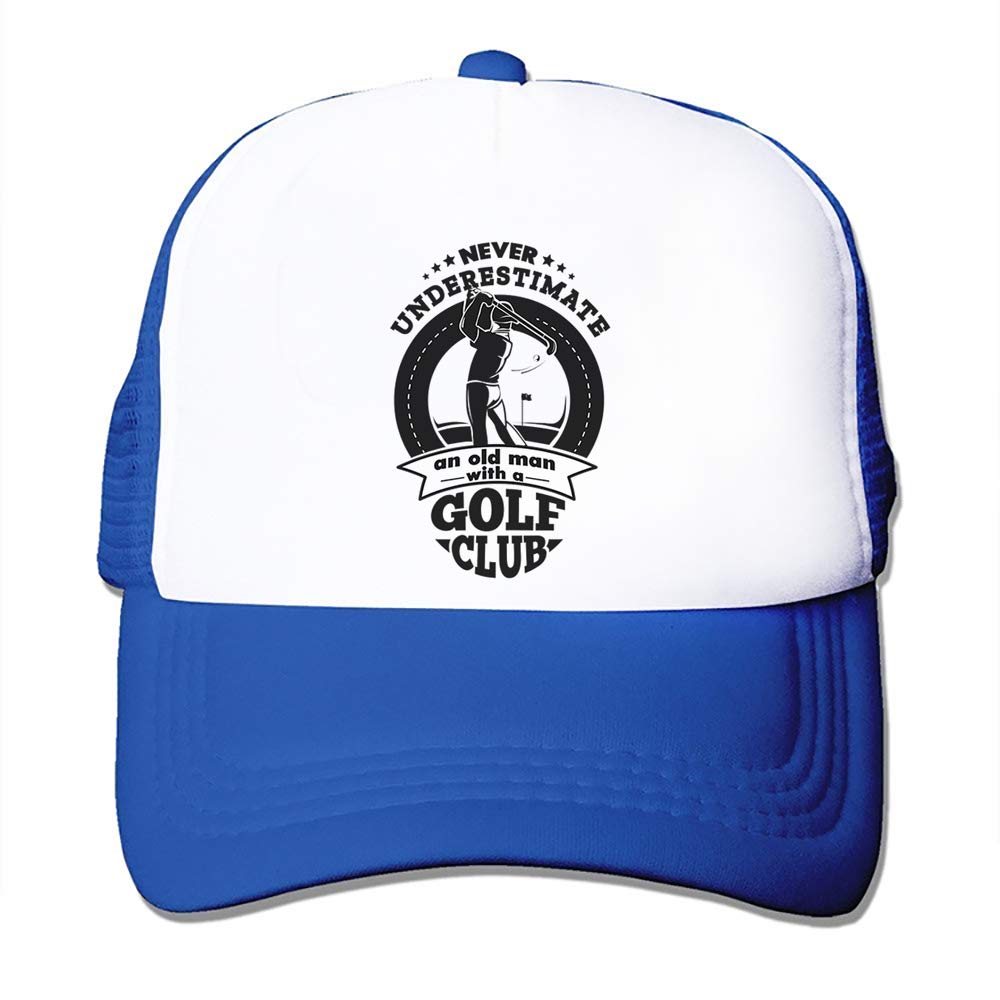 Never Underestimate an Old Man Whit a Golf Club Birthday Idea Adjustable Mesh Baseball Cap-Trucker Hat. (Blue)