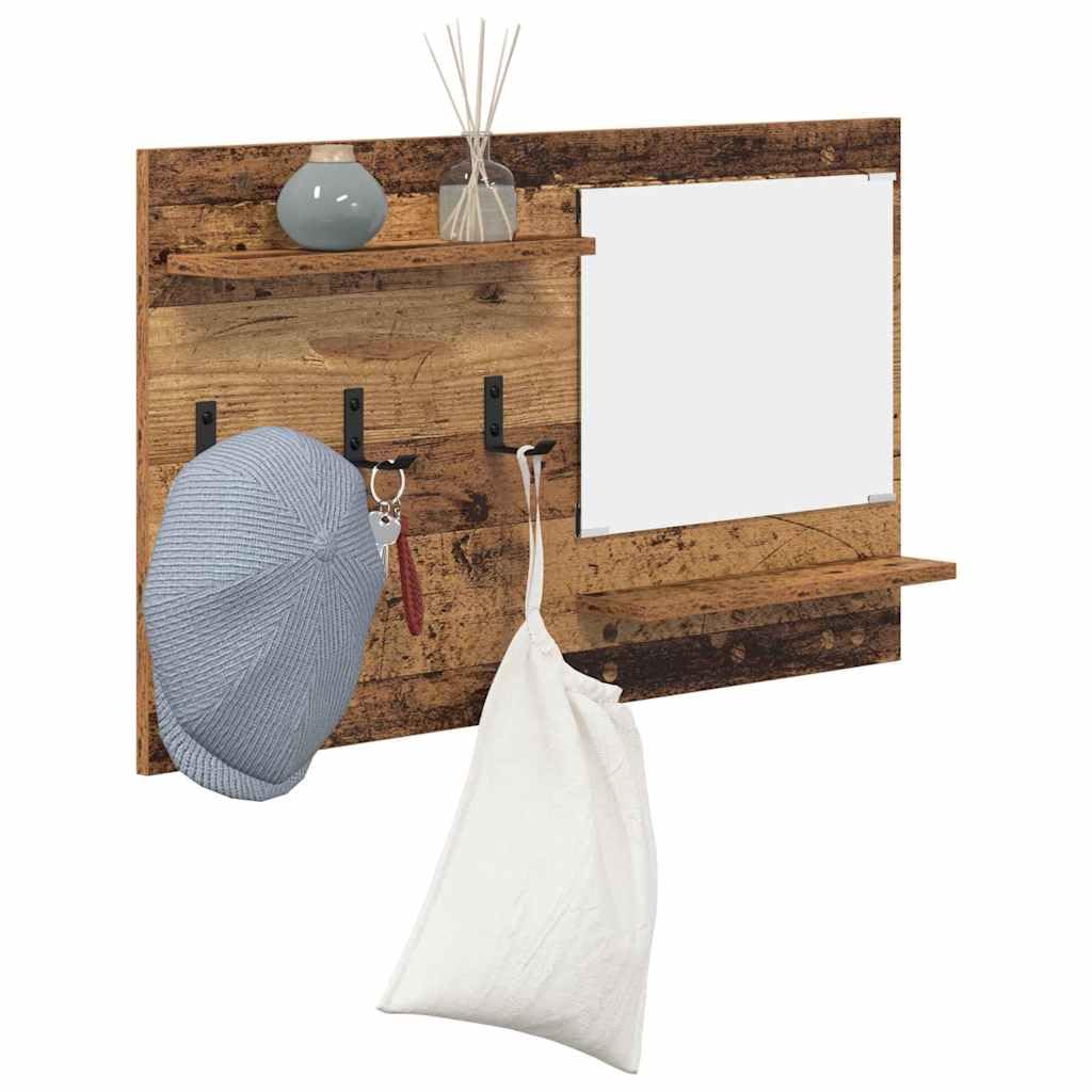 Wandmontierter Kleiderständer Altes Holz 90 x 10 x 50 cm Modernes Rechteckdesign mit Haken und Regalbrett für Flur Wohnzimmer und Schlafzimmer