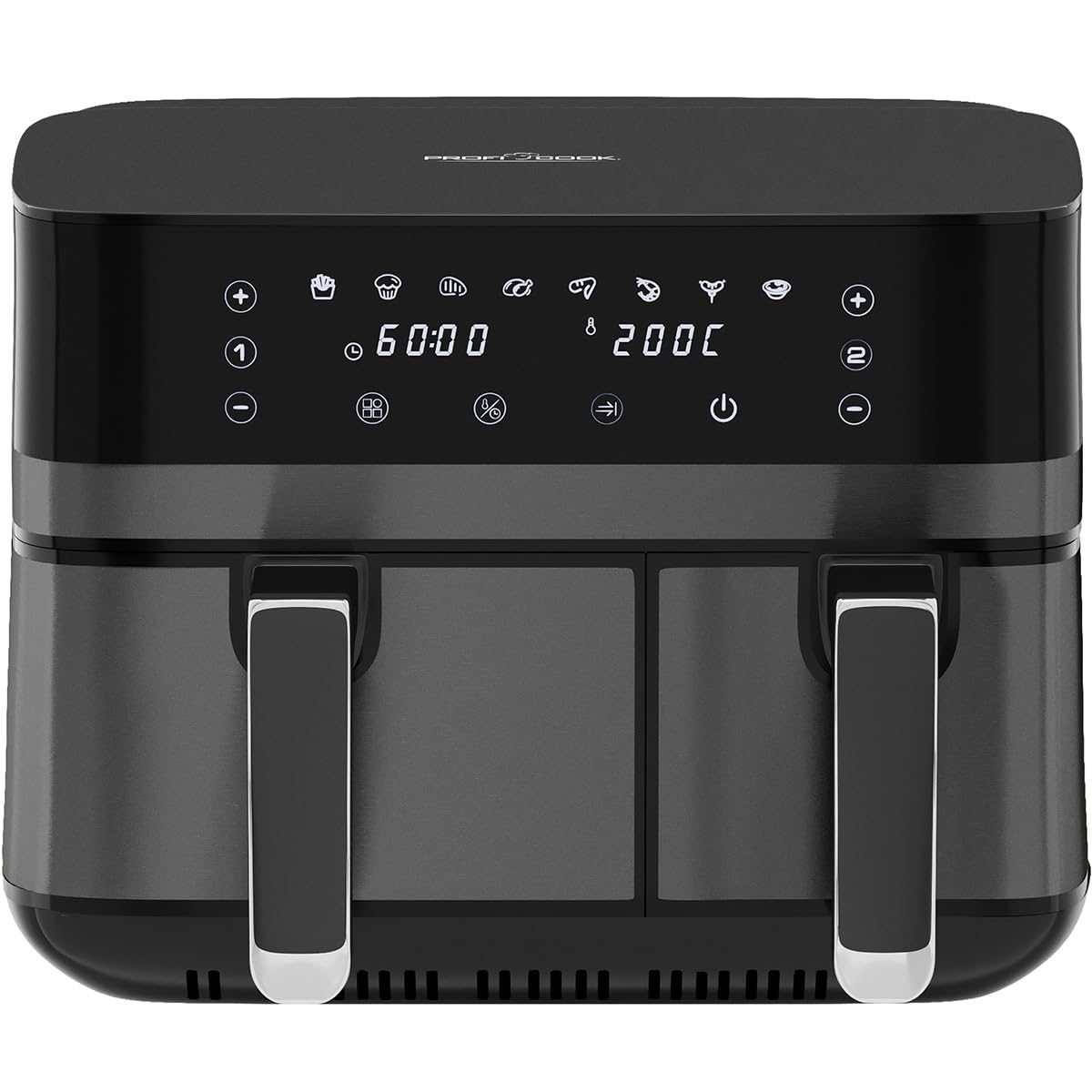 Proficook, Frytkownica na gorące powietrze 9 l PC-FR1295H Czarna - podwójna komora 2700 W, 2 tace (5,5 l + 3,5 l), 8 programów automatycznych, sterowanie dotykowe, powłoka nieprzywierająca