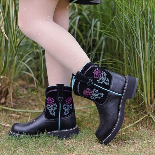 Cowboy Boots for Women Round Toe Ankle Western Cowgirl Boots Pull On Embroidered Full Grain Leather2