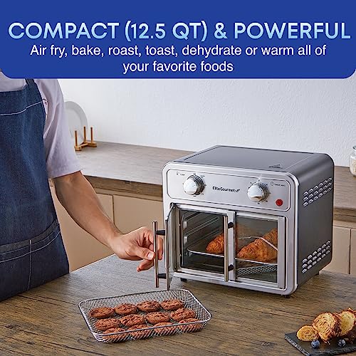 Elite-Gourmet-EAF1222SS-Air-Fryer-Oven-Double-French-Doors-Bake-Grill-Roast-Broil-Rotisserie-Toast-Warm-Air-Fry-Dehydrate-1500-Watts-with-25-Recipes-12L-Capacity-Stainless-Steel
