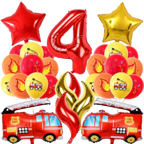 Meanju Palloncini Compleanno 4 Camion dei Pompieri 21 Pezzi, Compleanno Pompiere Decorazione, Palloncino Camion Pompieri, Addobbi Compleanno Bambino 4 Anni Camion dei Pompieri