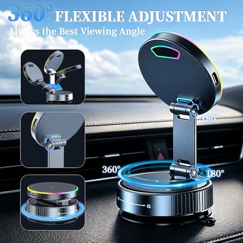 Car Phone Mount Charger, 15W Fast Charging Magnetic Suction Phone Holder - image 6
