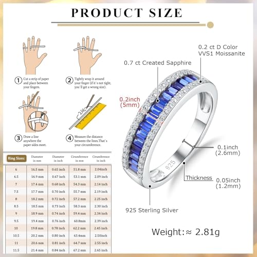 Eternity Ring for Men Women Sterling Silver Wedding Band Emerald/Sapphire/Ruby Engagement Rings VVS Moissanite Wedding Rings, Size 6 to 104
