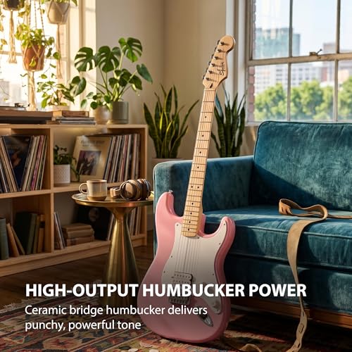 Image of Fender Squier Sonic Stratocaster HT H - Flash Pink Bundle with Mustang Micro Headphone Amp, Cable, Tuner, Strap, Picks, and Austin Bazaar Instructional DVD