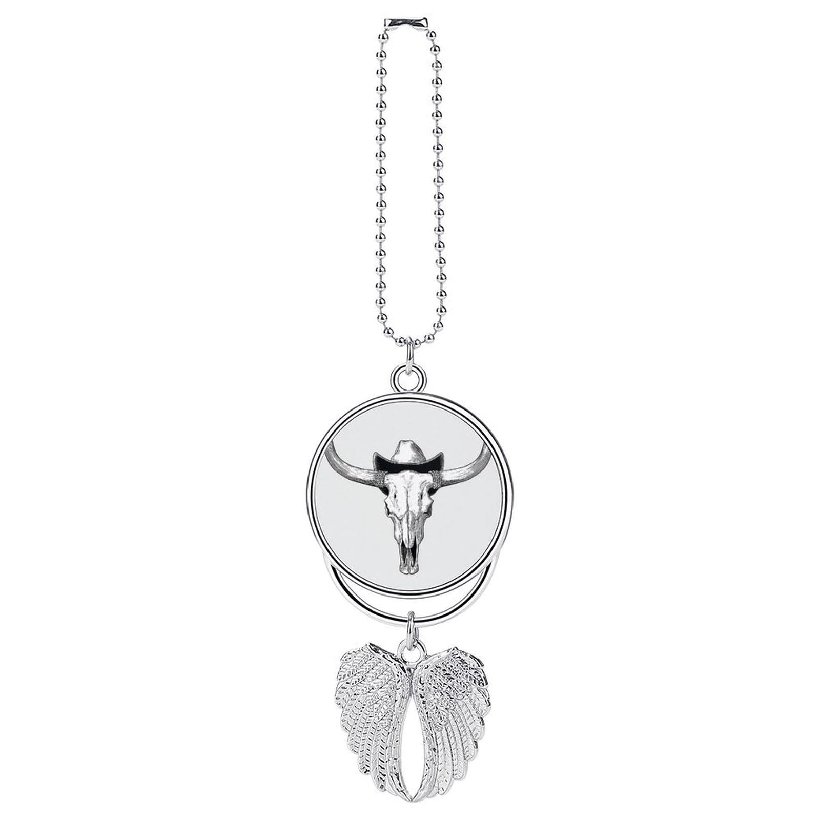 Bull Skull in Cowboy Hat Car Hanging Pendant Car Interior Decoration Rearview Mirror Charms Ornaments