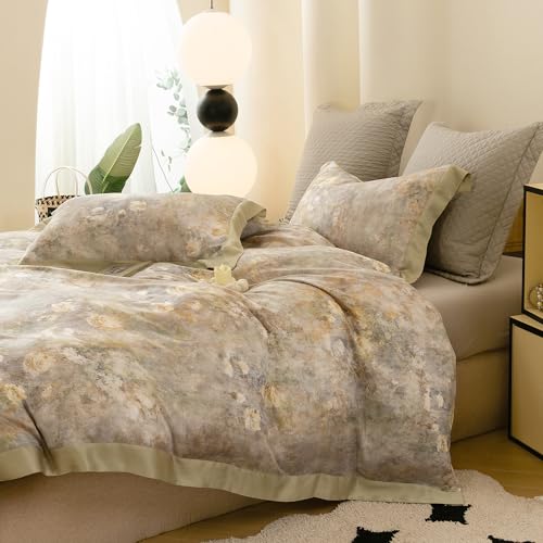 ECOCOTT Bedding 3 Piece Duvet Cover King Size–Silky Soft 100% Lyocell, Hypoallergenic & Eco-Friendly, Cooling & Breathable Serene Lily of The Valley Floral Pattern Design Bedding for Hot Sleepers