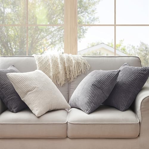 Image of Topfinel 55x55cm Gray Set of 4 Corduroy Pillow Covers Cushion Cover Decorative Cushion Cover Sofa Cushion Deco for Sofa Bedroom Living Room Balcony Children Gradient