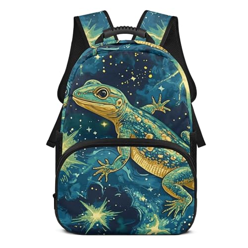 Novelty Kids Backpack with Front Pocket Lizard Backpack for Boys Girls School Bookbag Durable Soft Padded Breathable Lightweight Large Capacity 17 Inch Schoolbag