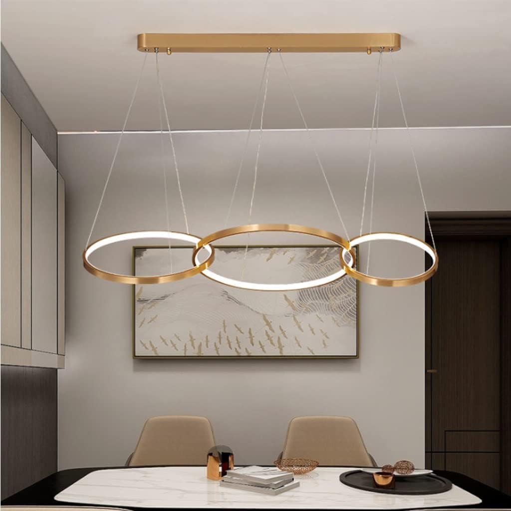 Lampada a sospensione Lampada a sospensione a LED Lampadario moderno per tavolo da pranzo Lampadario regolabile in altezza Lampada da soggiorno Dimmerabile con telecomando Anelli in alluminio Lampada