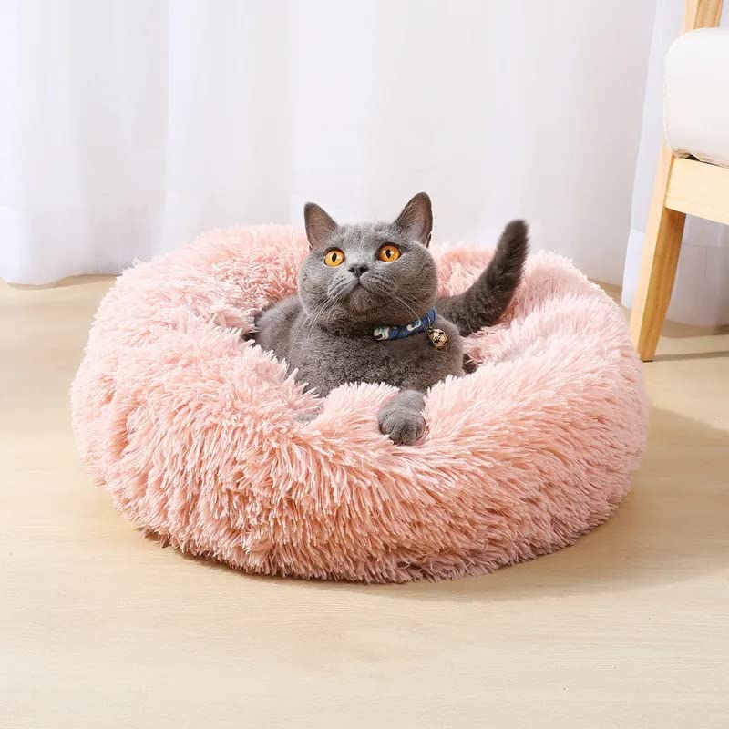 Cat Beds for Indoor Cats - Cat Bed Washable 20/24 inches, Dog Beds for Small Medium Dogs, Anti Anxiety Round Fluffy Plush Faux Fur Pet Bed, Thick Bottom (Pink, Medium) - Image 8