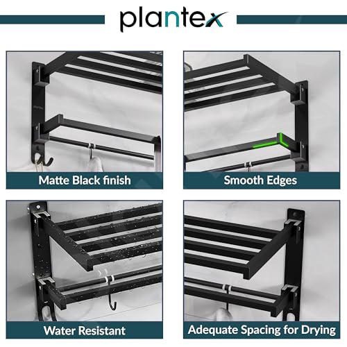 Image of Plantex Towel Rack for Bathroom /Stainless Steel Towel Bar /24 Inch Towel Holder with Towel Rod /Bathroom Accessories - (Black)