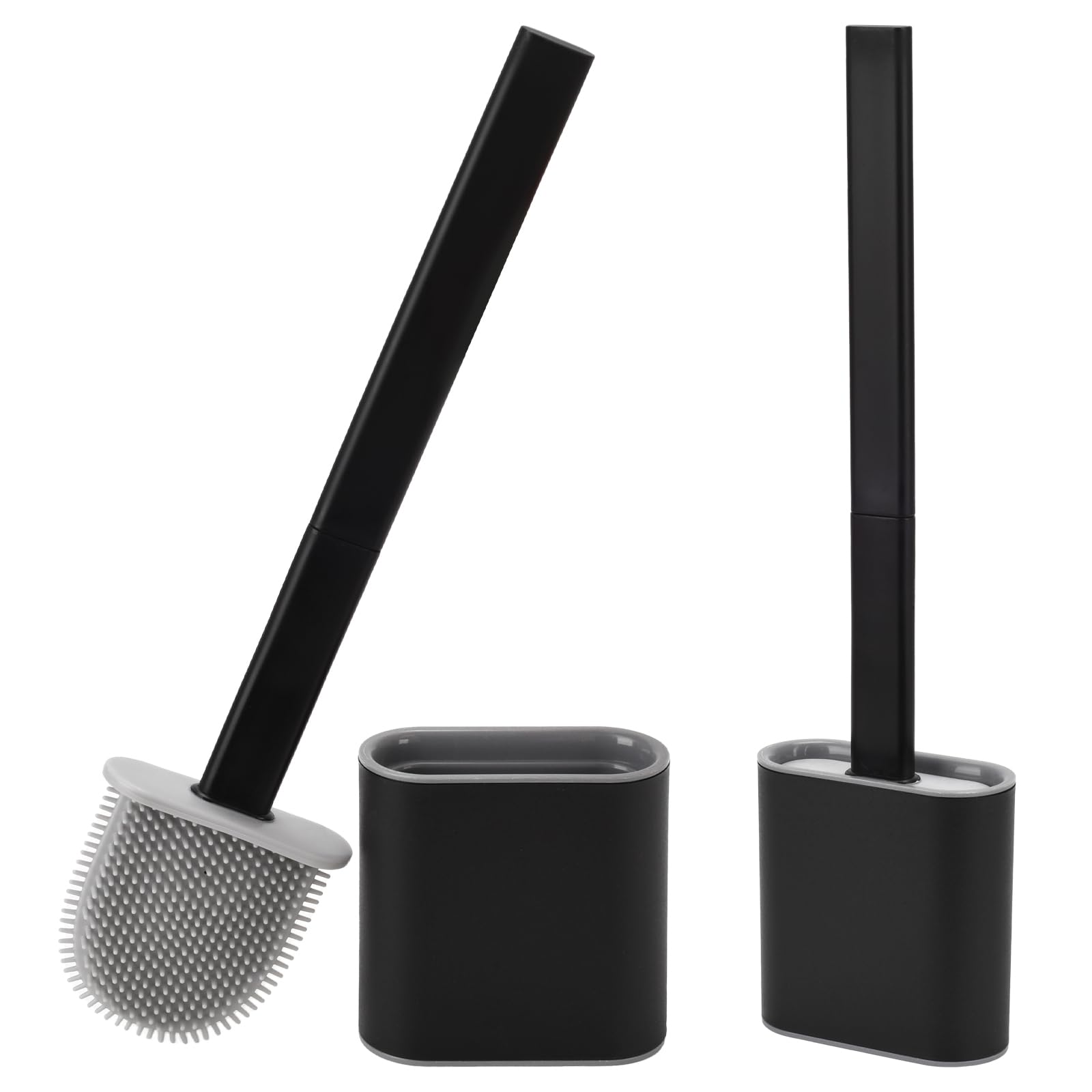 Toilet Brush, 2 Packs Silicone Toilet Brushes with Holder Flexible Bristles Easy to Clean Anti-drip Bathroom Toilet Brush Set (Black)