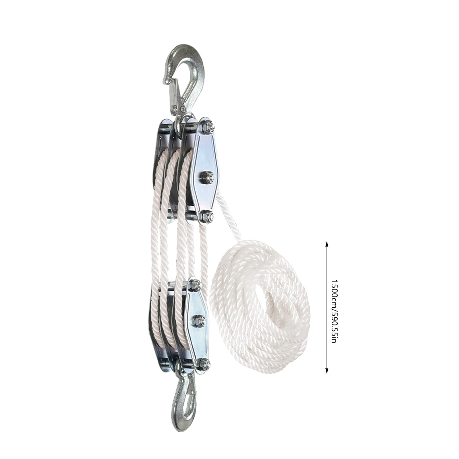 Block and Tackle - Sistema di pulegge in acciaio resistente per sollevamento carichi pesanti, kit di sollevamento Ga & Worhop con corda e pulegge, soluzioni di sollevamento fai da te