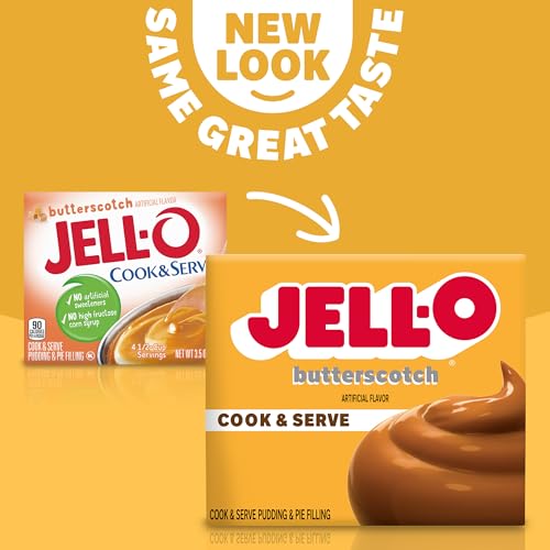 Image of Jell-O Cook & Serve Pudding & Pie Filling Mix, Butterscotch Flavor, Fat Free Stovetop Dessert for Baking, Pies & Custards, 3.5 oz (Pack of 4)