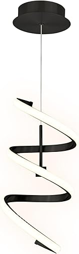 Ultralux Helix - Lámpara colgante LED en espiral negro mate, regulable 950 lúmenes 3000K, iluminación colgante de 17 W para isla de cocina, lámparas