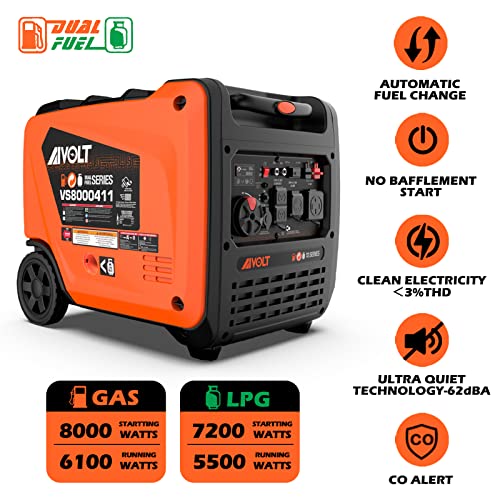 Aivolt VS8000411 8000 Watts Dual Fuel Portable Inverter Generator Super Quiet Gas Propane Powered Electric Start Outdoor Generator thumb #1