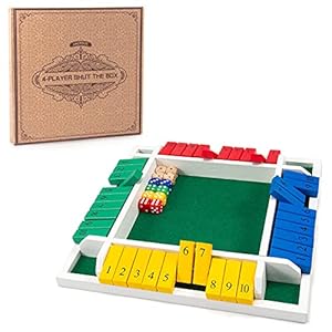 AMEROUS Shut The Box Dice Game-12 inches-Colorful Design-1-4 Players-12 Dice-Gift Package, Classic 4 Sided Wooden Board Game for Adults Kids, Classics Board Game