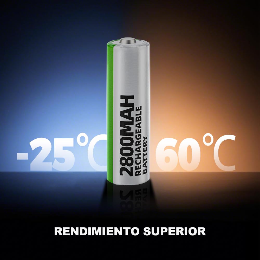 Granicell Pilas AA recargables de 2800 mAh, alta capacidad, 1500 ciclos, 1,2 V, NiMH, pilas recargables AA, 12 unidades