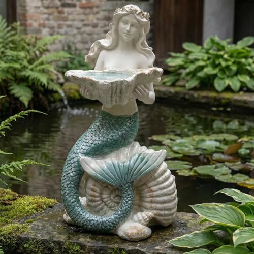 Elenon Mermaid Outdoor Statues for Garden Resin Fairy Garden Figurines Outdoor Decorative Solar Yard Art Yard Sculptures Lawn Ornaments for Patio Yard Pathway Balcony