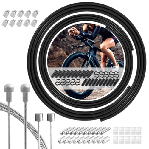 Universal Juego de Cable de Freno y Cambios Bicicleta Carretera, con Manguera y Terminales, 2 en 1 Cable Freno y Cambios para Bicicleta