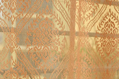 Image of Fabrilia Polyester Sheer Net Damask Design Semi Transparent Eyelet Window Curtains 5 feet Long Set of 2- Brown
