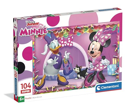 Clementoni - Puzzle per Bambini 104 Pezzi Supercolor, per Bambini 6+ Anni, Illustrazione con Personaggi Disney Paperina e Minnie, Idea Regalo, Made in Italy, 48,5x33,5 cm, 25055