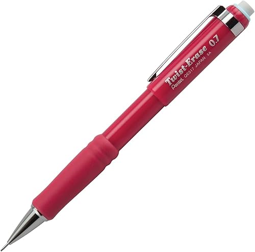 Pentel Lápiz automático con borrador giratorio, 0.028 in, rojo (QE517B)