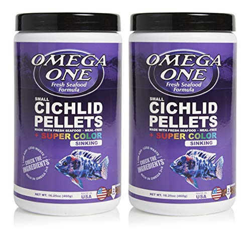 Omega One Super Color Sinking Cichlid Pellets, 2mm Small Pellets, 16.25 oz, Pack of 2