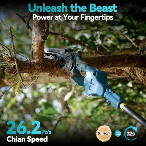Image of Seesii 2 in 1 Cordless 8 inch Pole Saw & Mini Chainsaw with 2 Pack Replacement Chainsaw Chains
