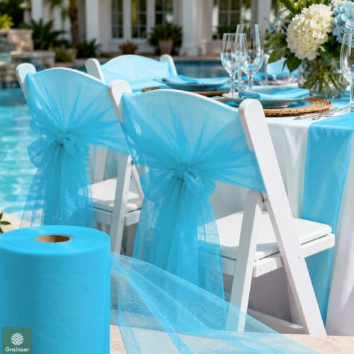 Image of Turquoise Tulle Fabric Roll 6 Inch x 100 Yards Tulle Ribbon