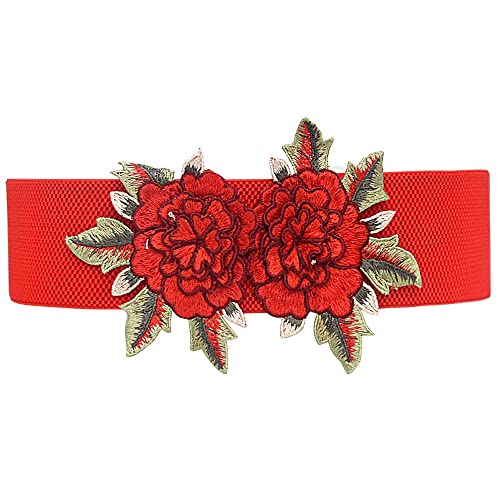 Women's Large Rose Double-Flower Waist Belt Elastic Stretch Wide Elegant Sweet for Corset Wedding Dress Belt
